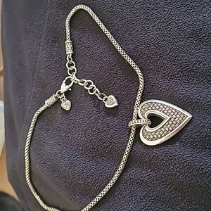 Brighton Womens Necklace Bellismo Basket Weave Heart Pendant Silver 16 - 18 Inch